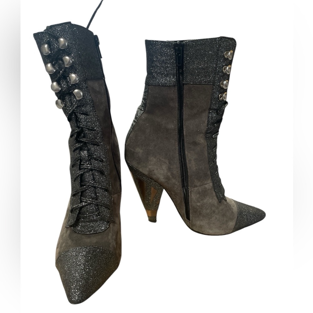 Jeffery Campbell Suede/Glitter Laced Boots Size 7.5